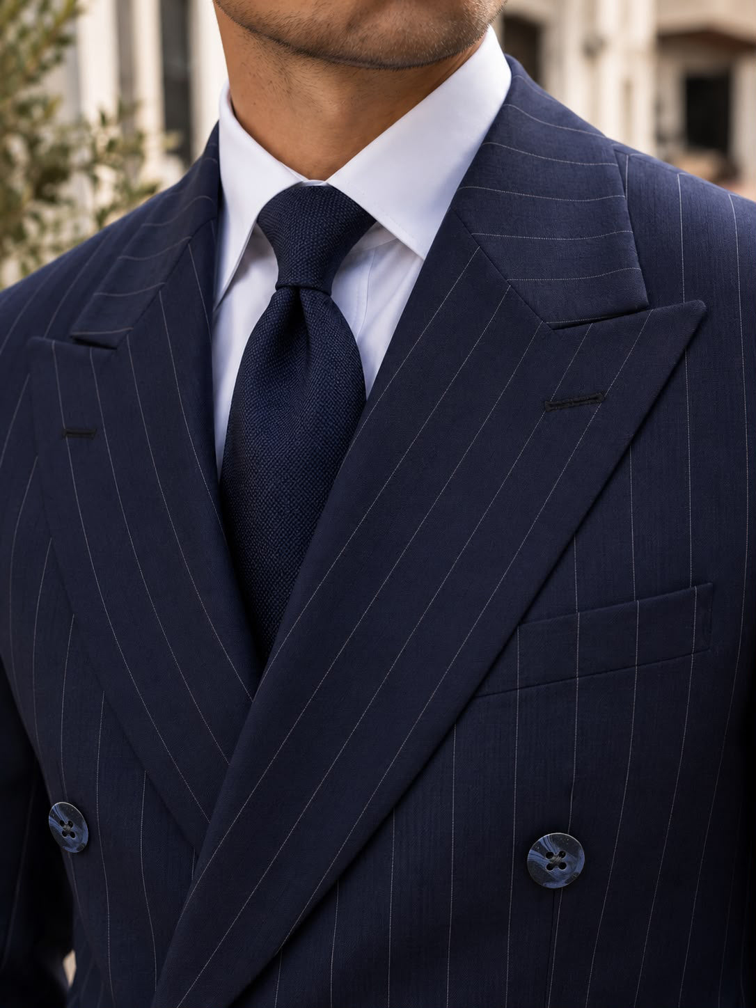 Honest Street Blue Pinstripe Slim Fit Double Breasted Suit - MrGuild