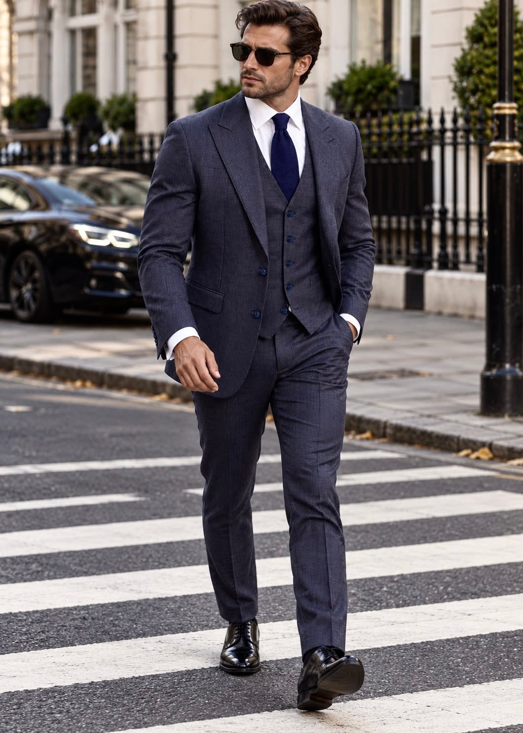 Jitters End Blue Chequered Slim Fit Three Piece Suit - MrGuild