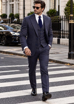 Jitters End Blue Chequered Slim Fit Three Piece Suit - MrGuild