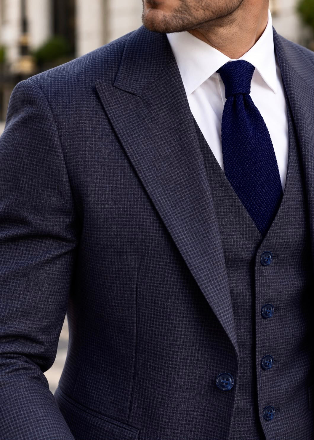 Jitters End Blue Chequered Slim Fit Three Piece Suit - MrGuild