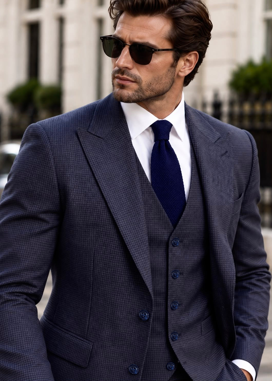 Jitters End Blue Chequered Slim Fit Three Piece Suit - MrGuild