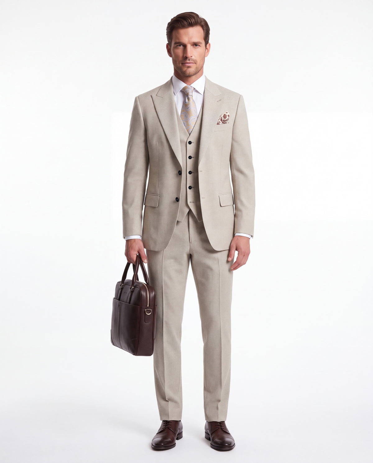 Kitcat Terrace Cream Plain Slim Fit Three Piece Suit - MrGuild