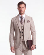 Lendal Terrace Cream Pinstripe Slim Fit Three Piece Suit - MrGuild