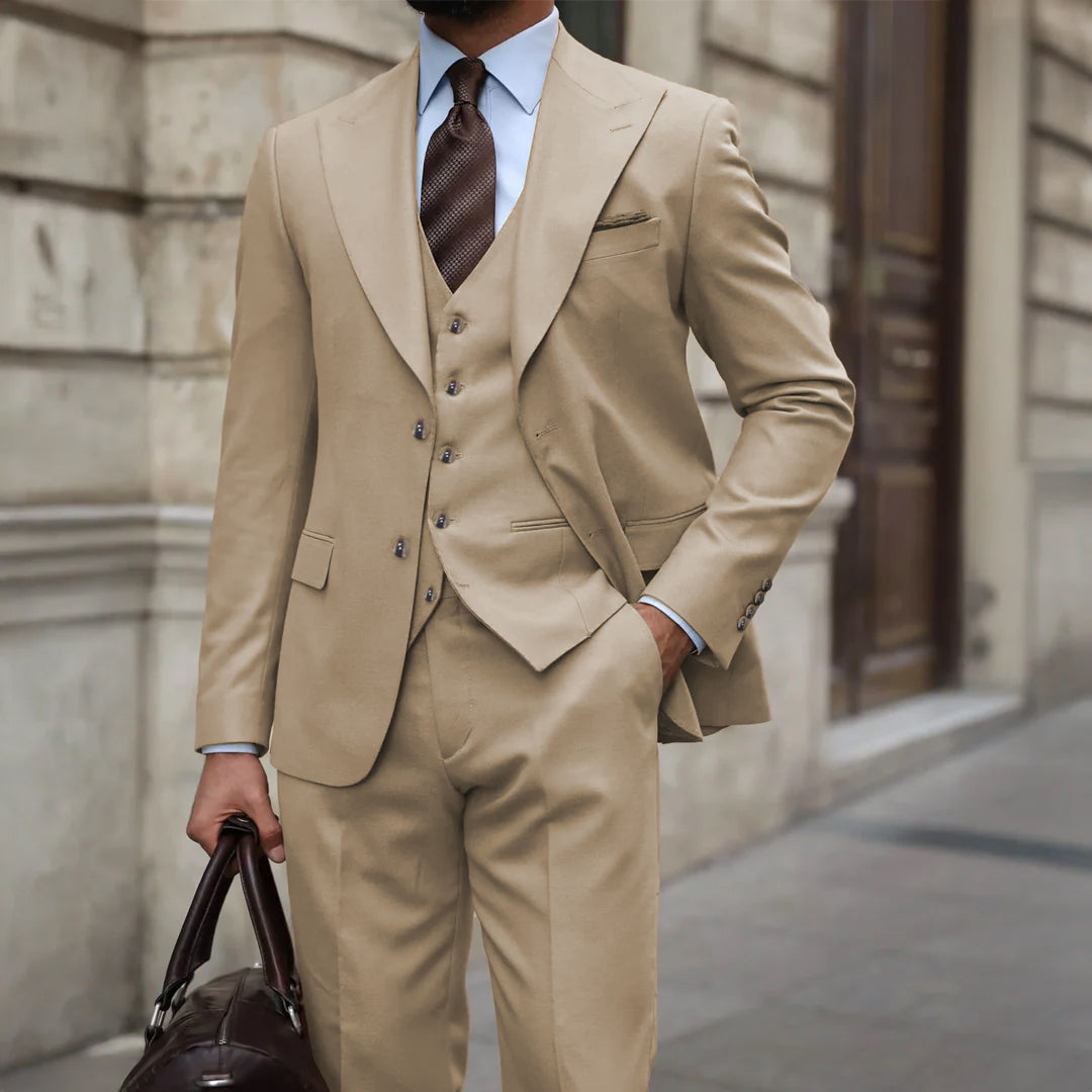 Little Somerset Street Cream Plain Slim Fit Three Piece Suit