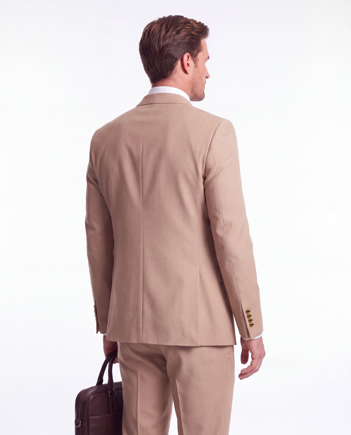 Little Somerset Street Beige Plain Slim Fit Three Piece Suit - MrGuild