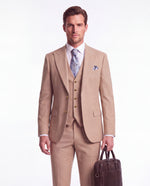 Little Somerset Street Beige Plain Slim Fit Three Piece Suit - MrGuild