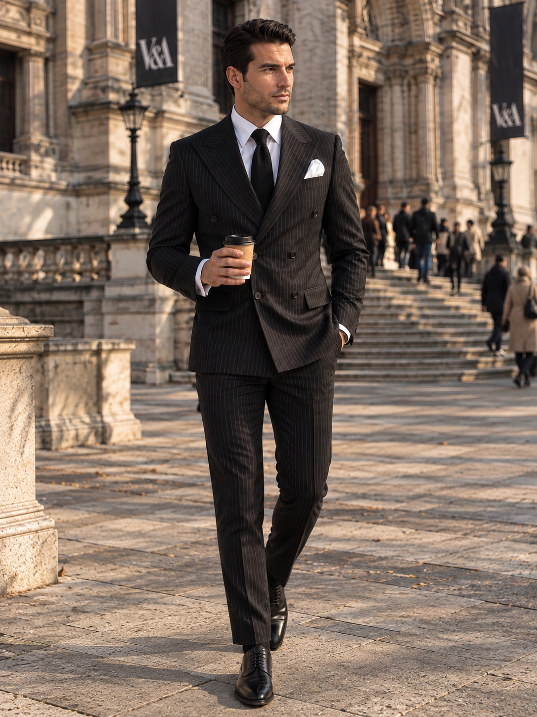 Nevern Road Black Pinstripe Slim Fit Double Breasted Suit