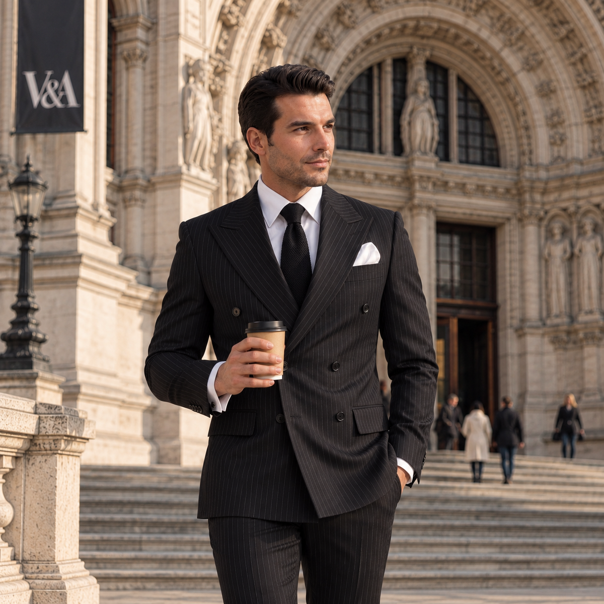 Nevern Road Black Pinstripe Slim Fit Double Breasted Suit