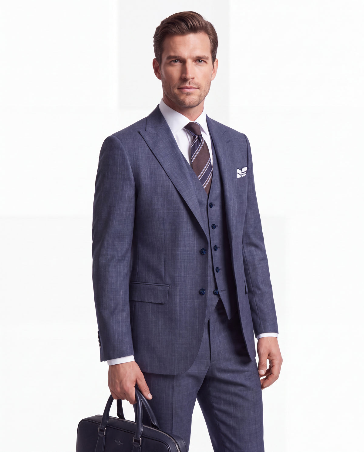 Orange Hill Road Blue Chequered Slim Fit Three Piece Suit - MrGuild