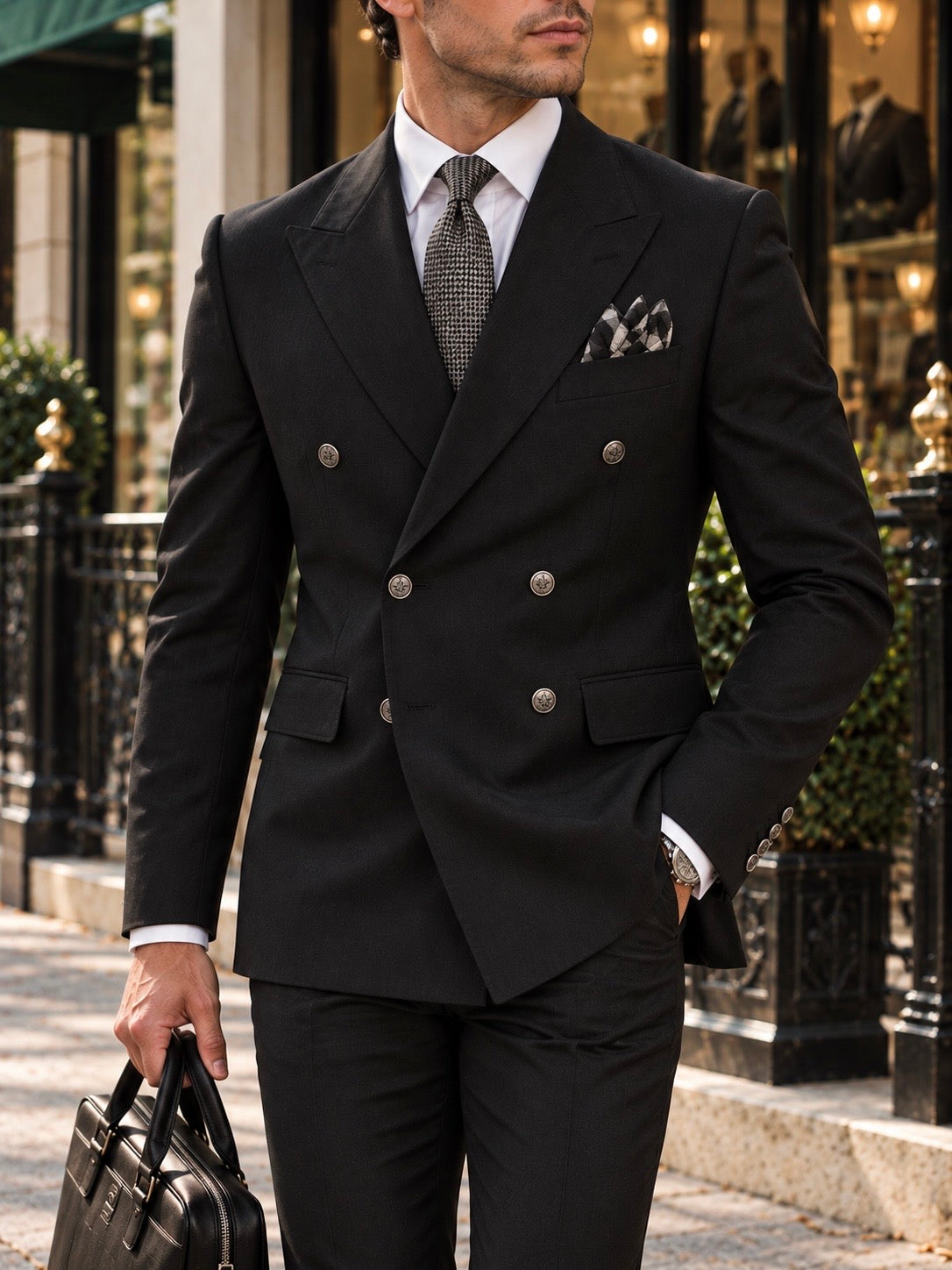 Padfield Road Black Plain Slim Fit Double Breasted Suit