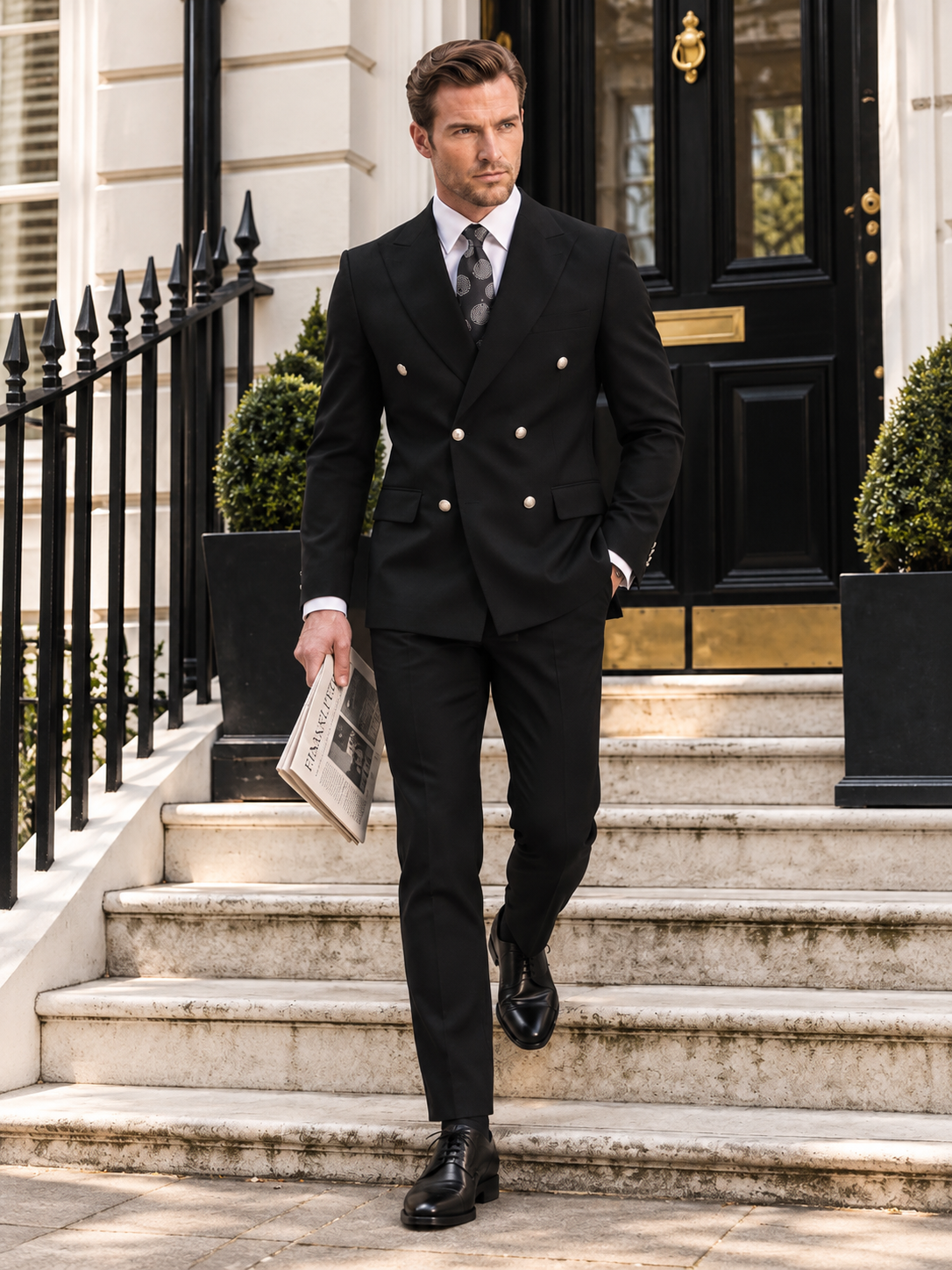Redan Place Black Plain Slim Fit Double Breasted Suit