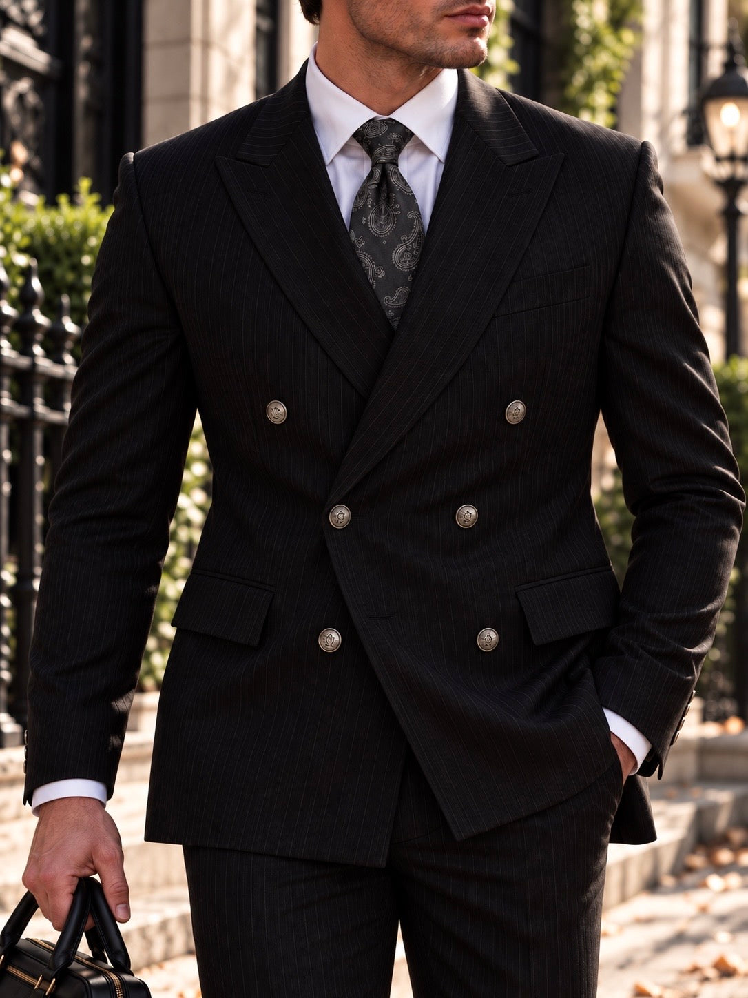 Redan Place Black Plain Slim Fit Double Breasted Suit