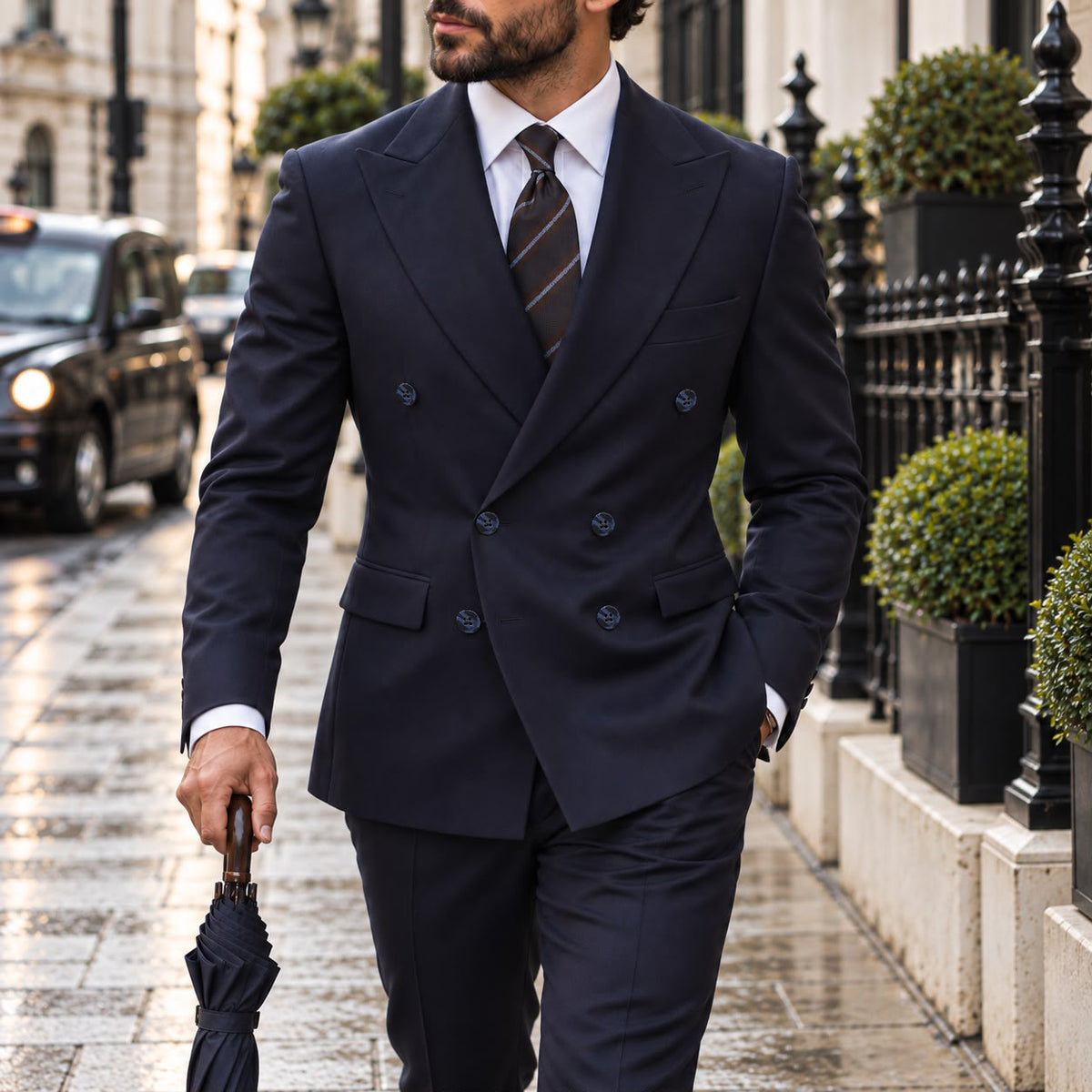 Shelgate Road Blue Plain Slim Fit Double Breasted Suit - MrGuild