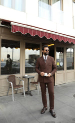 Webber Street Brown Plain Slim Fit Double Breasted Suit - MrGuild