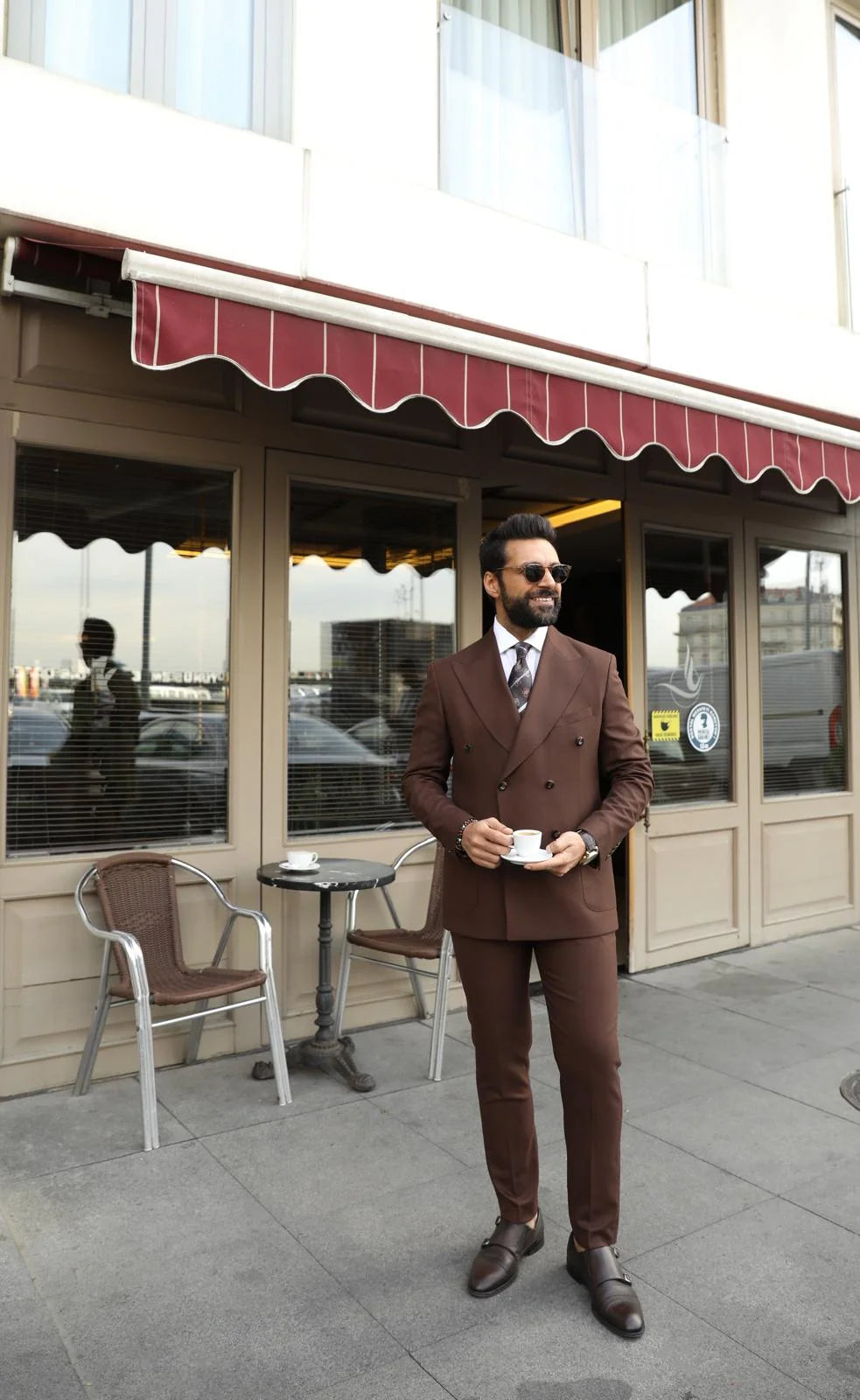 Webber Street Brown Plain Slim Fit Double Breasted Suit - MrGuild