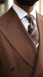 Webber Street Brown Plain Slim Fit Double Breasted Suit - MrGuild