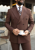 Webber Street Brown Plain Slim Fit Double Breasted Suit - MrGuild