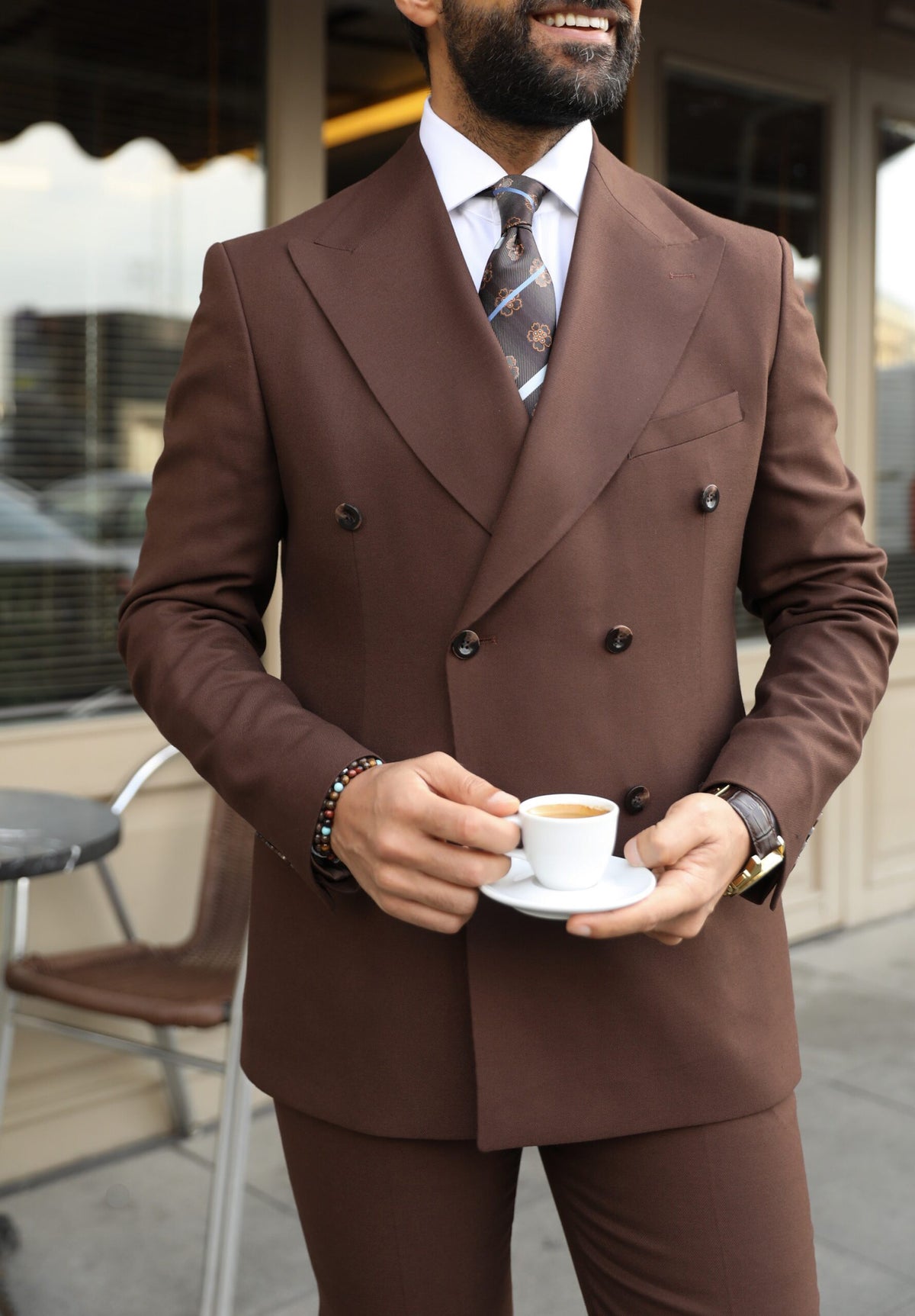 Webber Street Brown Plain Slim Fit Double Breasted Suit - MrGuild