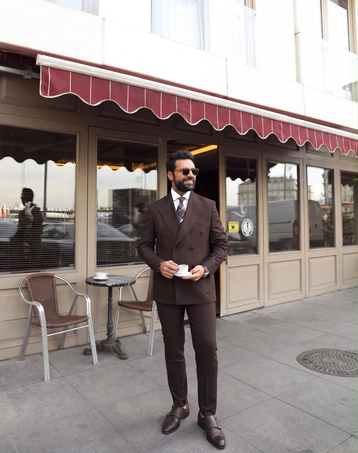 Webber Street Brown Plain Slim Fit Double Breasted Suit - MrGuild