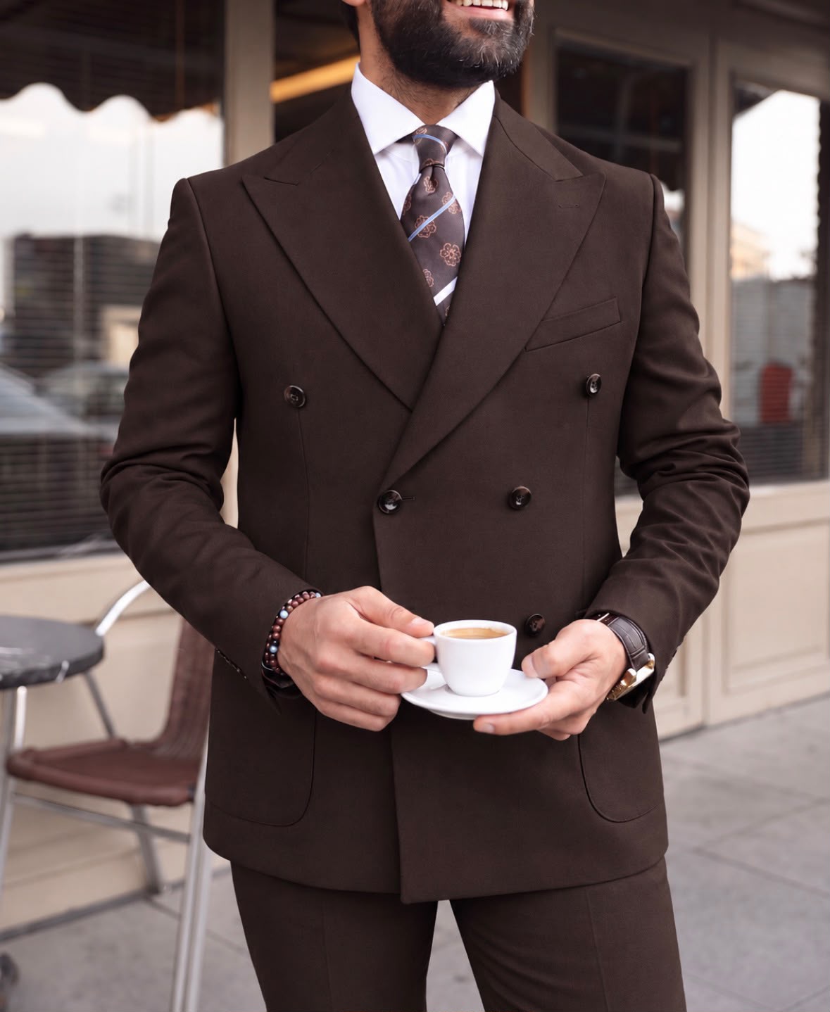 Webber Street Brown Plain Slim Fit Double Breasted Suit - MrGuild
