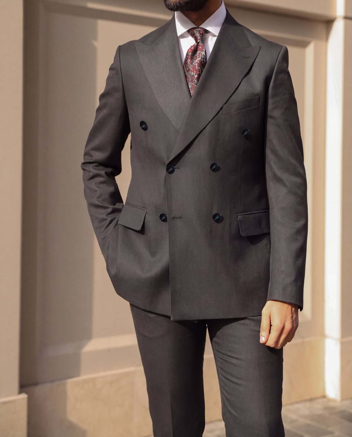 Woodstock Road Grey Plain Slim Fit Double Breasted Suit - MrGuild