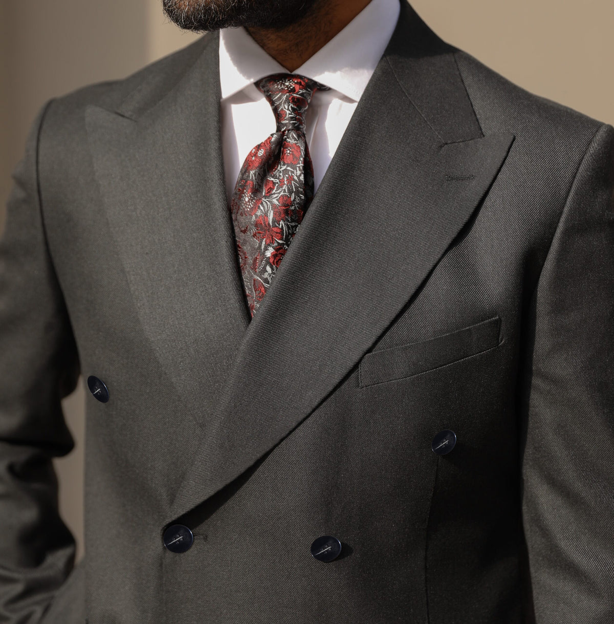 Woodstock Road Grey Plain Slim Fit Double Breasted Suit - MrGuild