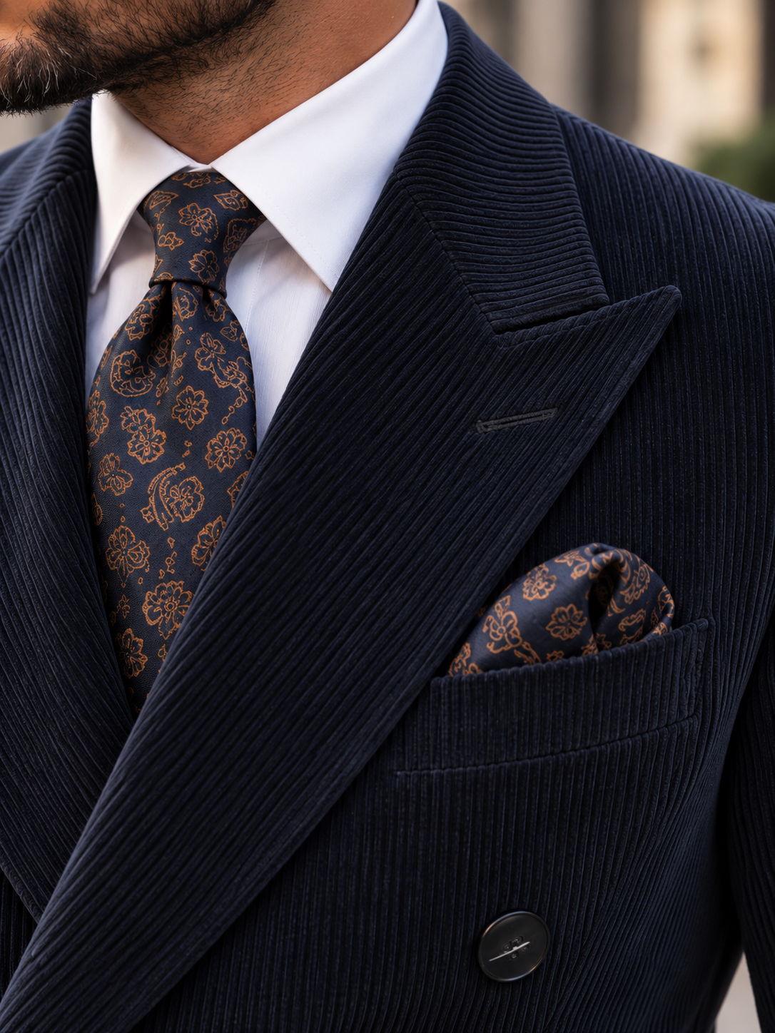 Alara's Castle Blue Corduroy Slim Fit Double Breasted Suit - MrGuild