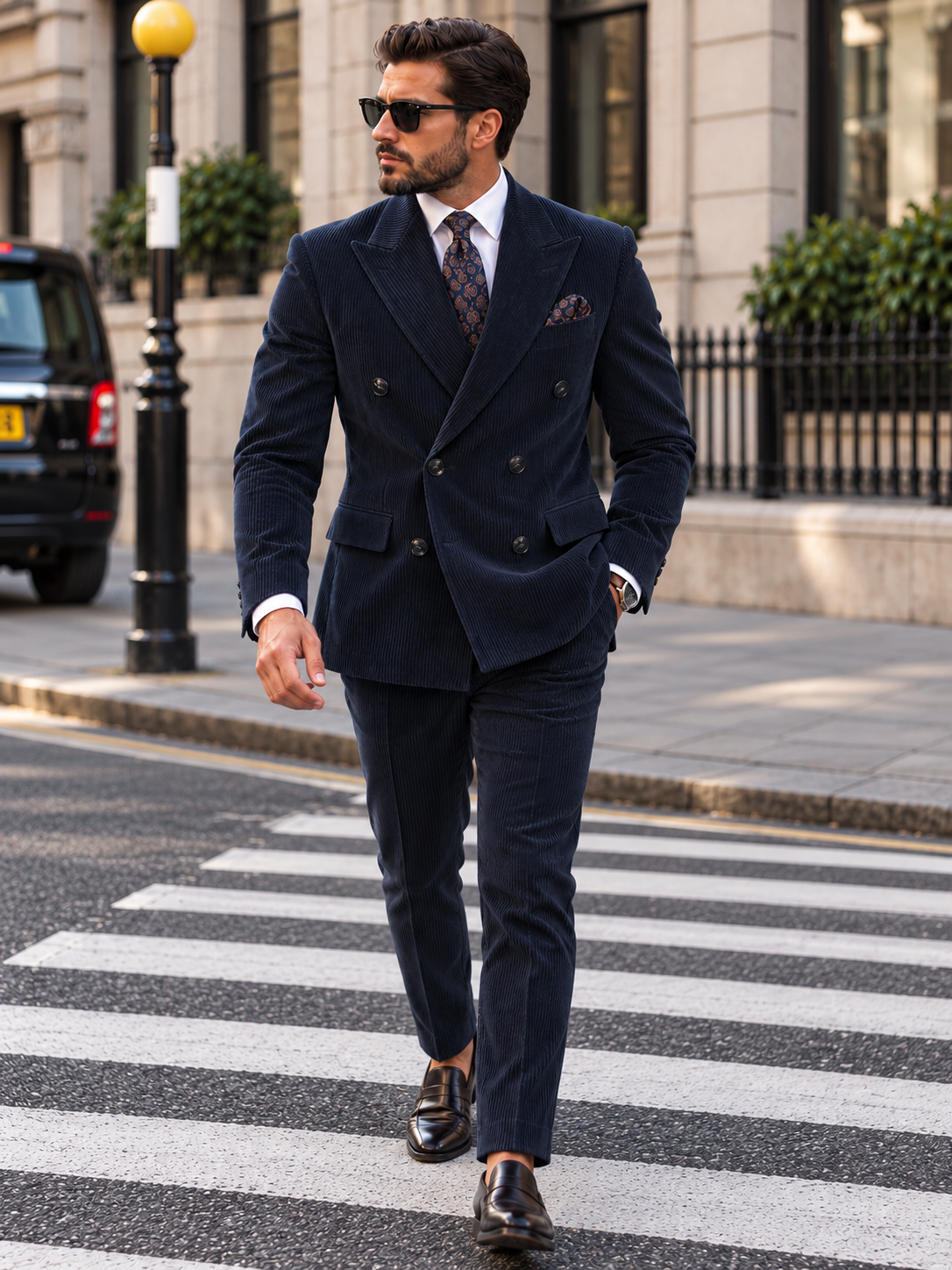 Alara's Castle Blue Corduroy Slim Fit Double Breasted Suit - MrGuild