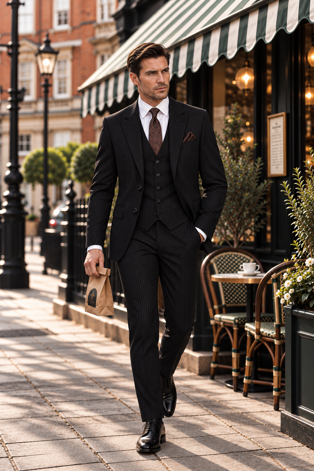Armory Way Black Pinstripe Slim Fit Three Piece Suit - MrGuild
