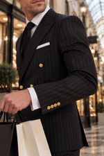 Aveline Street Black Pinstripe Slim Fit Double Breasted Suit - MrGuild