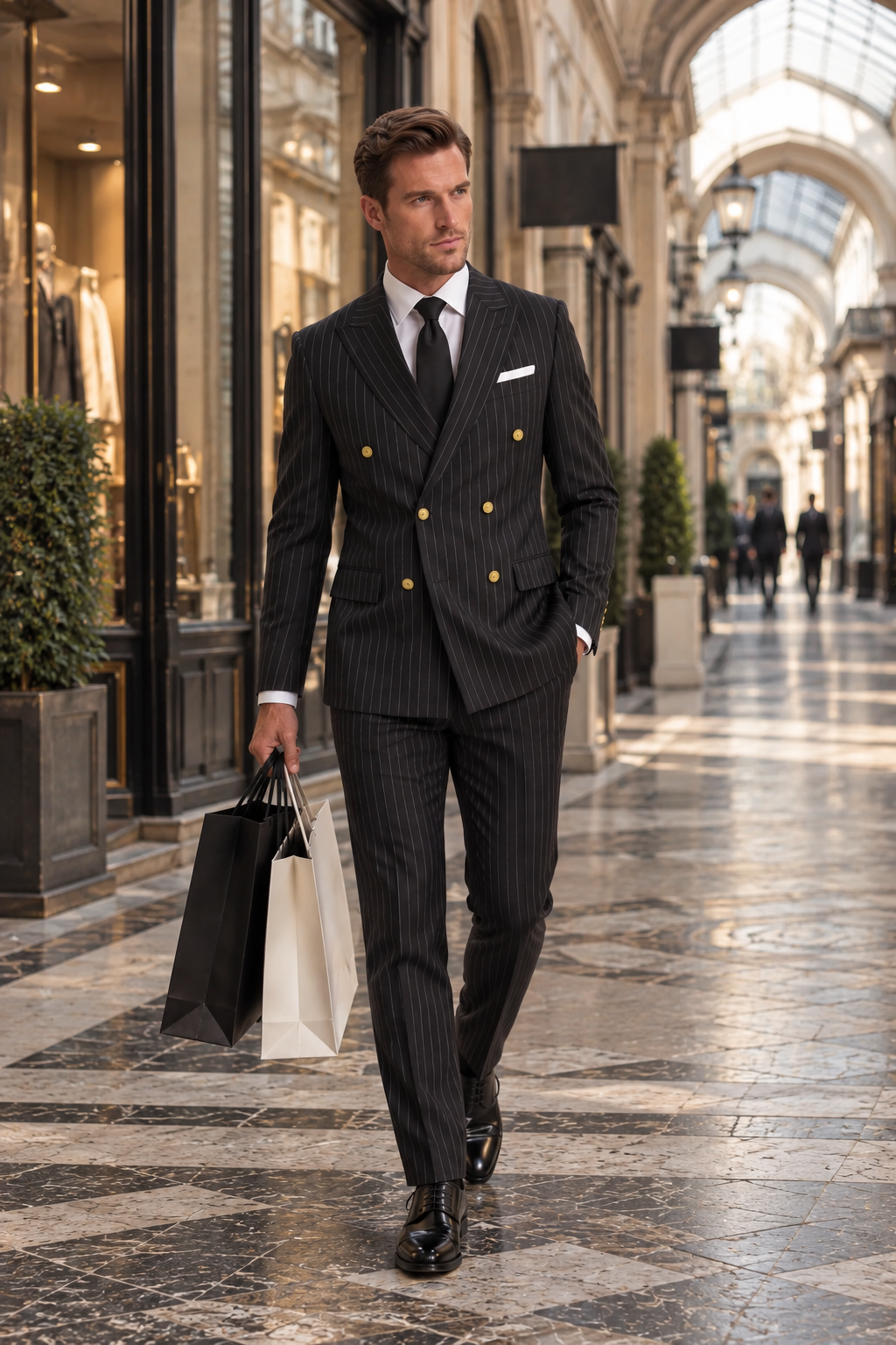 Aveline Street Black Pinstripe Slim Fit Double Breasted Suit - MrGuild