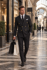 Aveline Street Black Pinstripe Slim Fit Double Breasted Suit - MrGuild