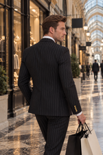Aveline Street Black Pinstripe Slim Fit Double Breasted Suit - MrGuild