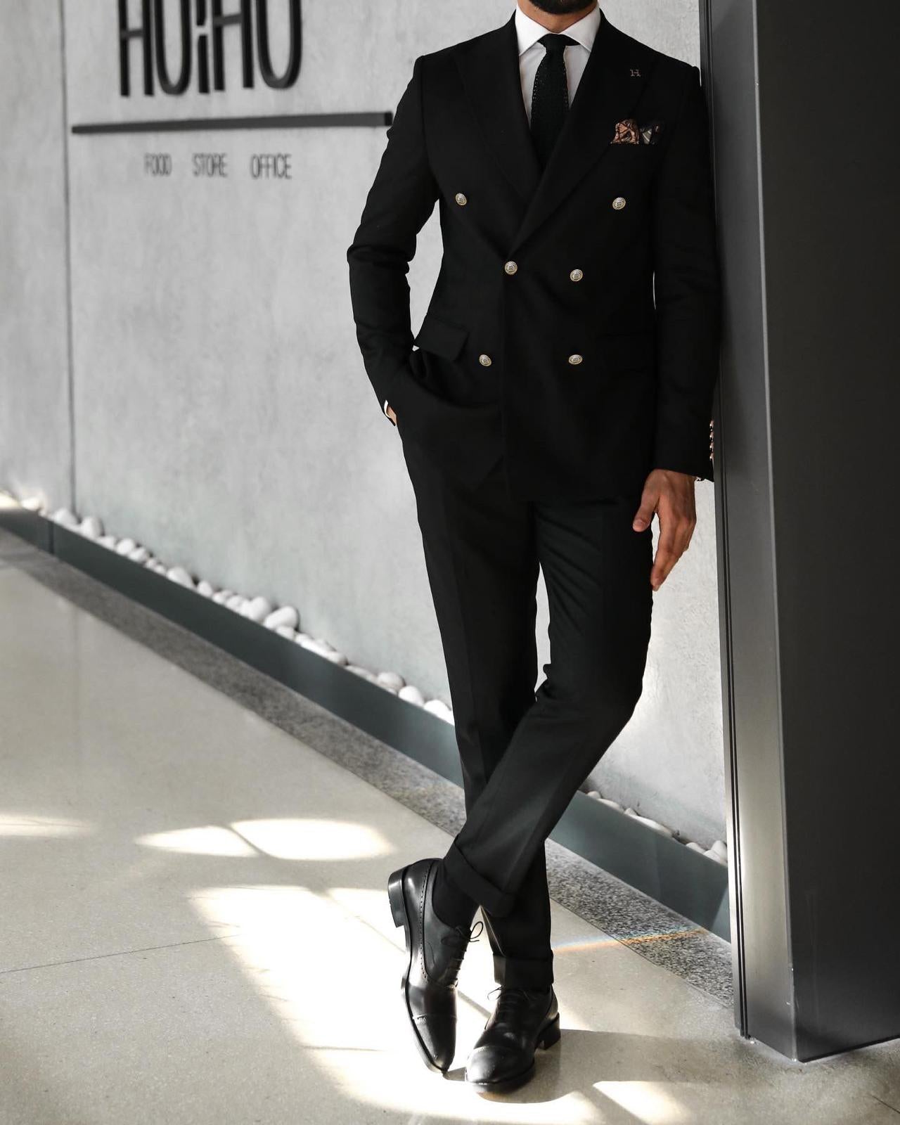 gold and black plus size formal dress Men’s Black Embroidered Shawl Lapel Tuxedo Set with Golden Gear Embellishments 3XL main image 0