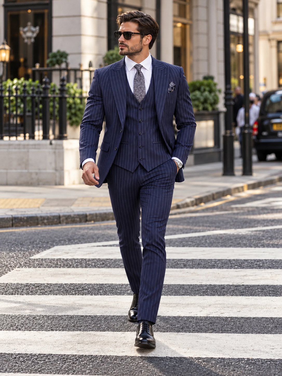 Cavendish Close Blue Pinstripe Slim Fit Three Piece Suit - MrGuild