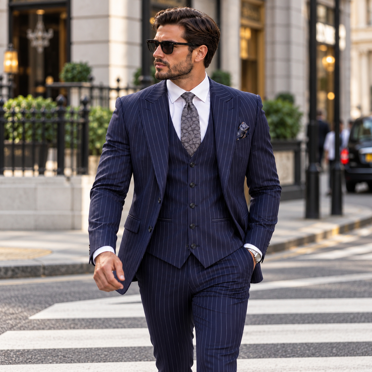 Cavendish Close Blue Pinstripe Slim Fit Three Piece Suit - MrGuild