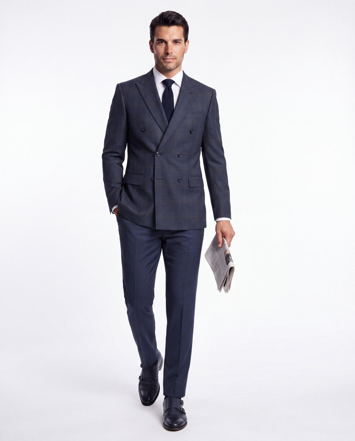 Chester Way Blue Chequered Slim Fit Double Breasted Suit - MrGuild