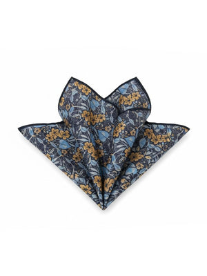 Chisinau Botanical Meadow Silk-Blend Pocket Square – Navy, Periwinkle & Ochre - MrGuild