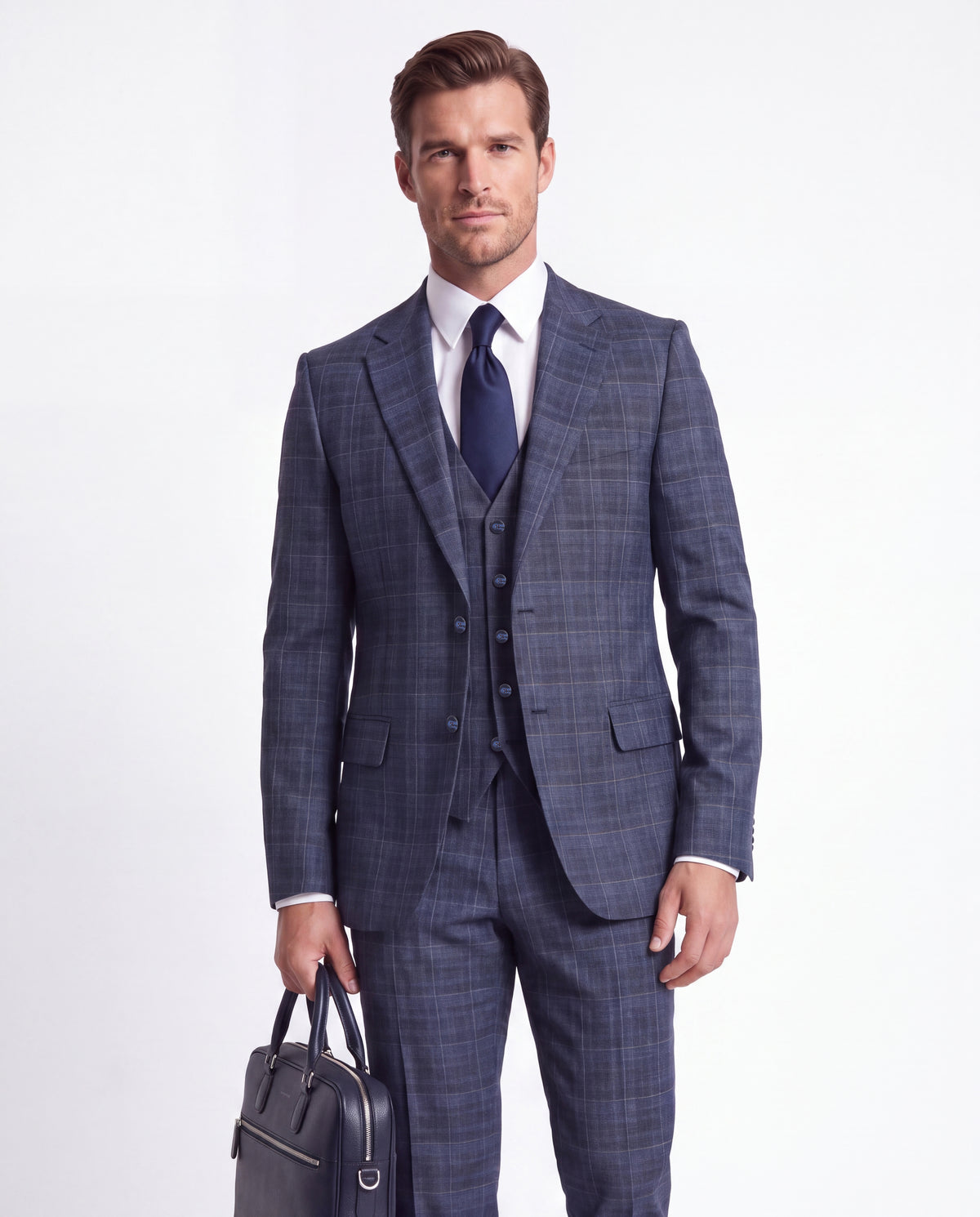 Chislehurst Blue Chequered Slim Fit Three Piece Suit - MrGuild
