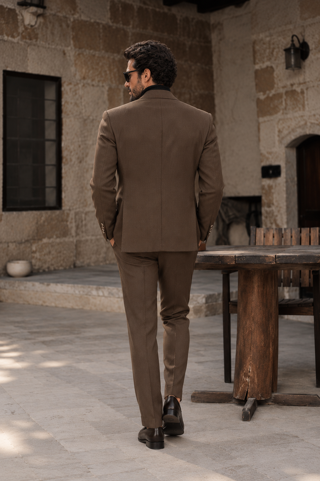 Courland Street Brown Plain Slim Fit Double Breasted Suit - MrGuild