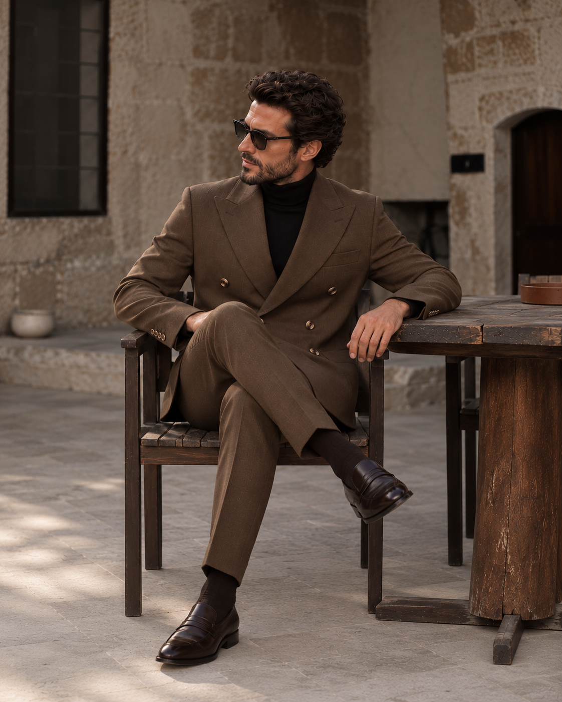 Courland Street Brown Plain Slim Fit Double Breasted Suit - MrGuild