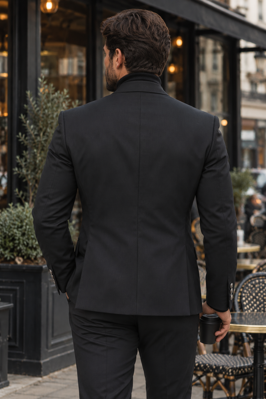 David Mews Black Plain Slim Fit Double Breasted Suit - MrGuild