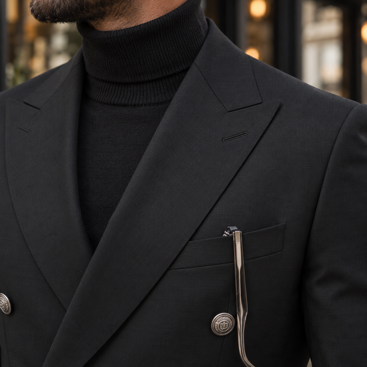 David Mews Black Plain Slim Fit Double Breasted Suit - MrGuild