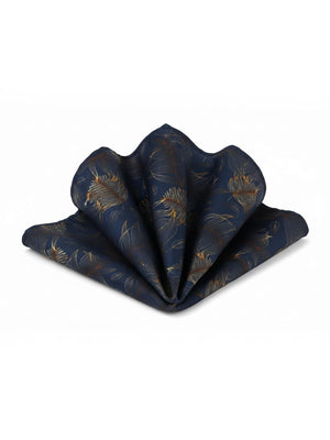 Dublin Gilded Feather Silk-Blend Pocket Square – Midnight Navy & Gold - MrGuild