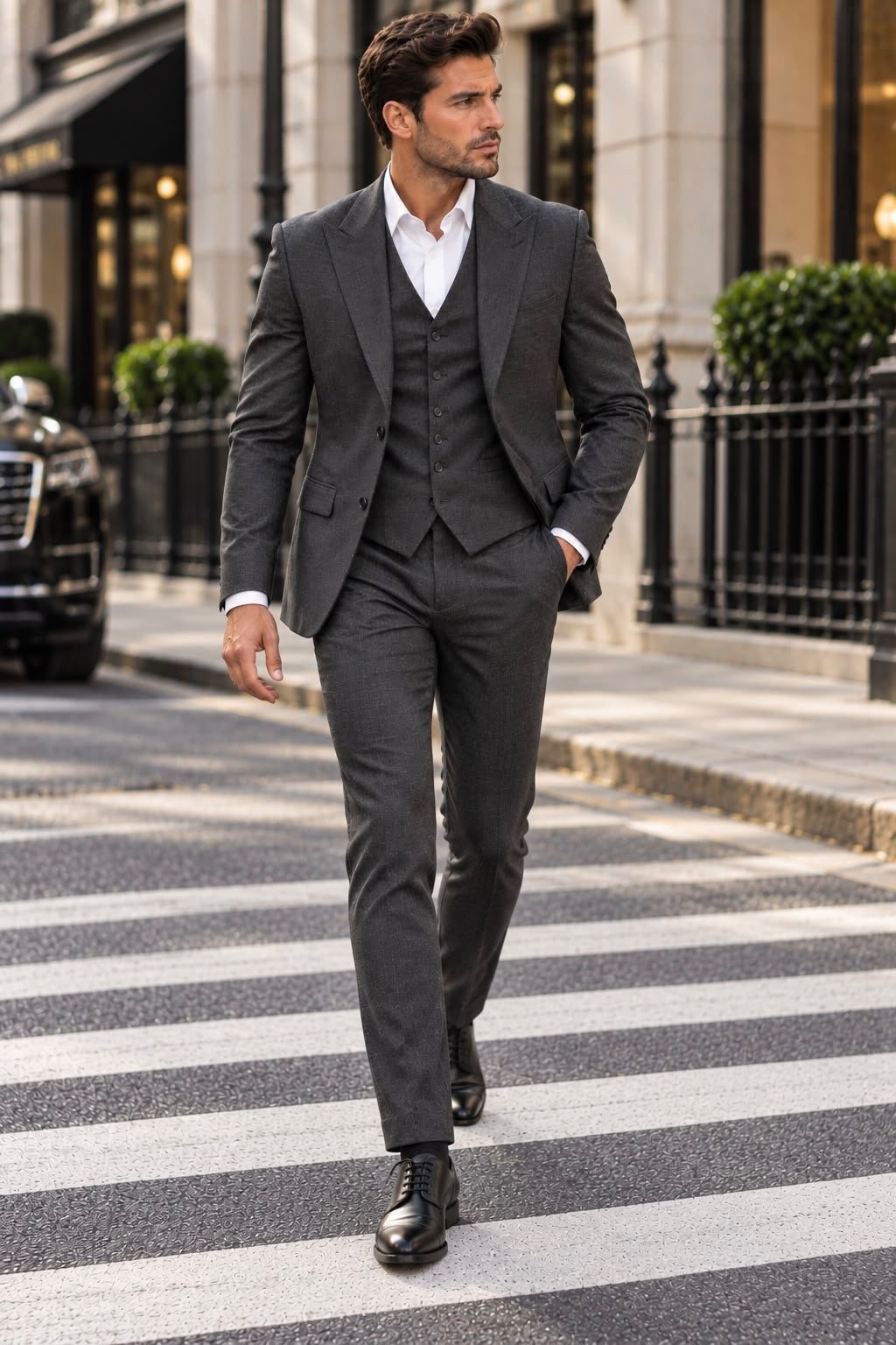 Gents Road Grey Plain Slim Fit Three Piece Suit - MrGuild