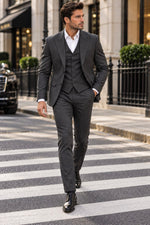 Gents Road Grey Plain Slim Fit Three Piece Suit - MrGuild