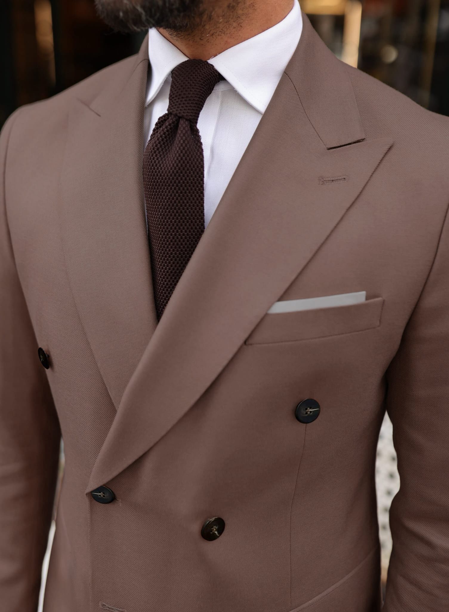 美品 Feeling suit / Deuxieme Classe Emily Villas Mocha Brown Plain Slim Fit Double Breasted Suit | MrGuild