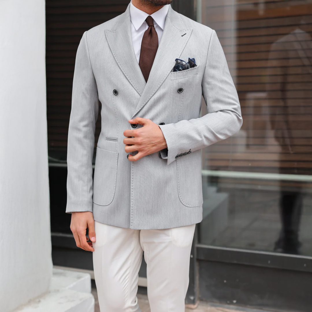 Euston Square Grey Plain Slim Fit Double Breasted Suit | MrGuild