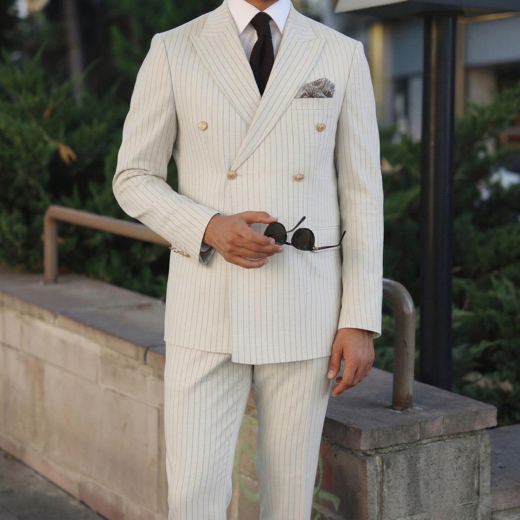 Farrow Lane Cream Pinstripe Slim Fit Double Breasted Suit with Gold Button | MrGuild 44 UK/US Farrow Lane Cream Pinstripe Slim Fit Double Breasted Suit with Gold Button | MrGuild 44 UK/US