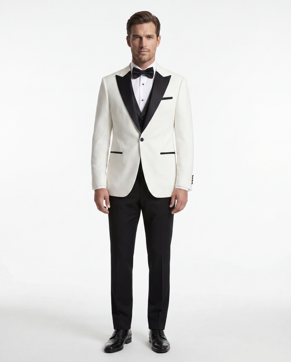 Harper Road White Plain Slim Fit Three Piece Tuxedo - MrGuild